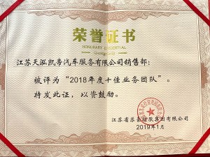 2018年度蘇豪控股集團十佳業務團隊-天泓凱帝